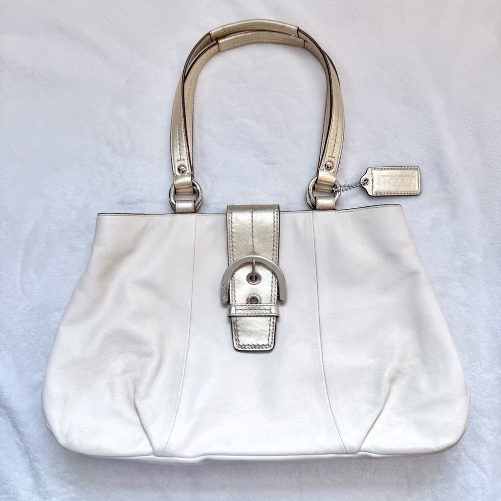 Coach 2011 East West Soho 18751 Ivory With Gold Trim Tote Bag Purse FLAWS